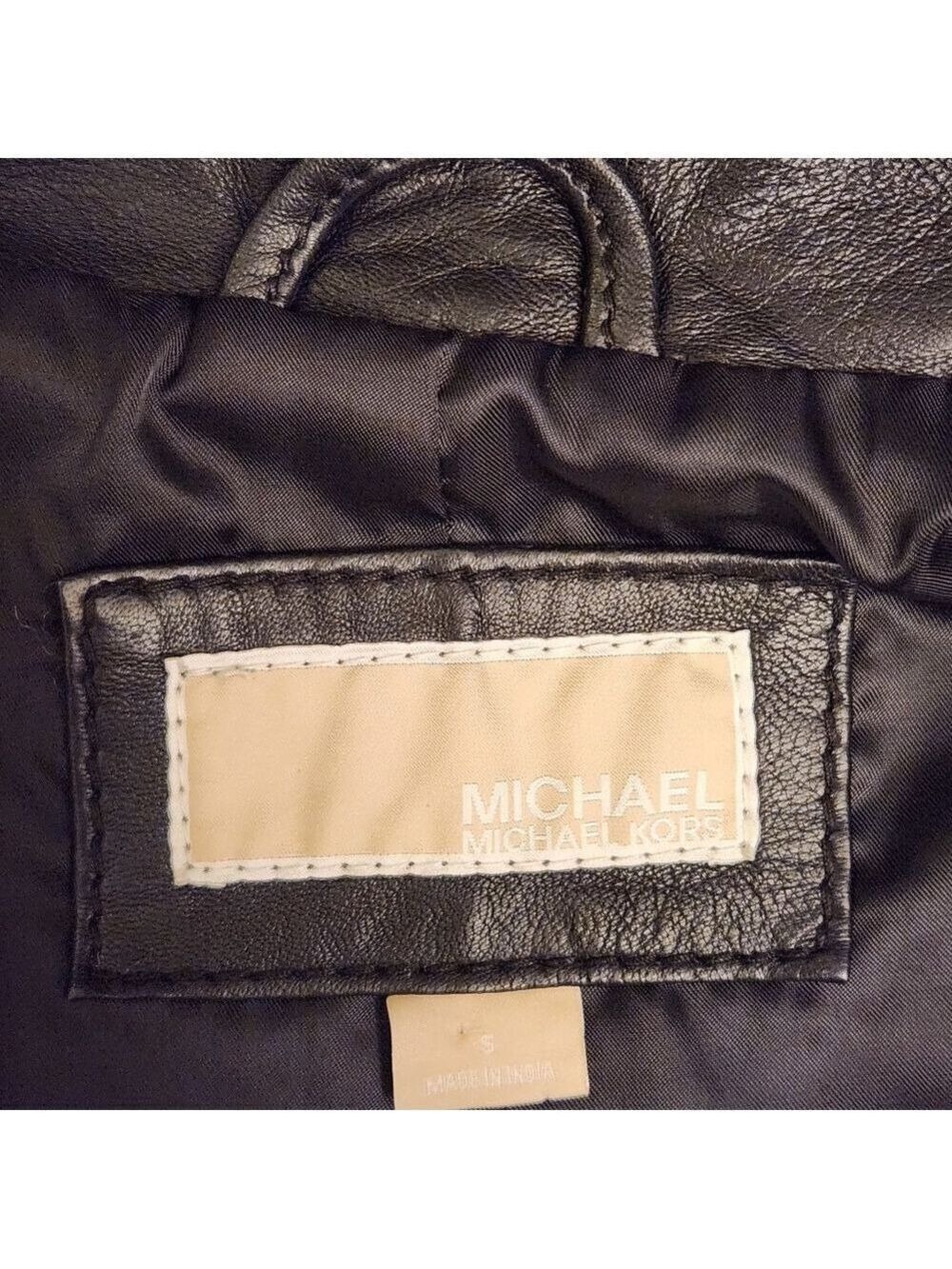 Michael Kors Missy Leather Full Zip Jacket Black Wing Collar Size S - Picture 3 of 13